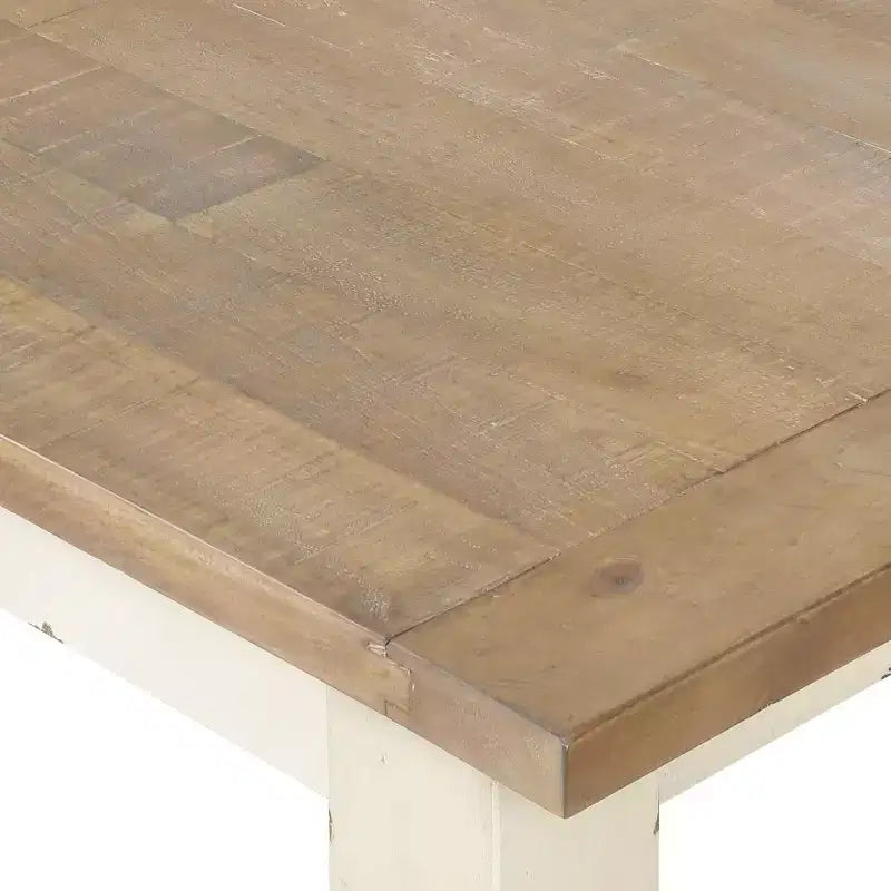 Two-Tone Wood Dining Bench, Antique White & Distressed Oak, 52" Solid Rubberwood