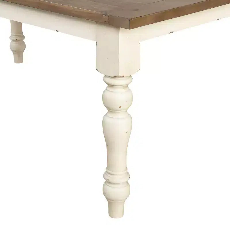 Two-Tone Wood Dining Bench, Antique White & Distressed Oak, 52" Solid Rubberwood