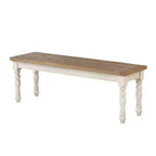 Two-Tone Wood Dining Bench, Antique White & Distressed Oak, 52" Solid Rubberwood