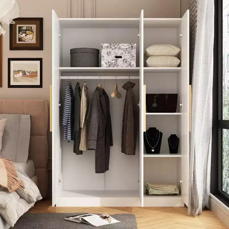 3-Door Freestanding Wooden Wardrobe with Hanging Rod, Shelves & Drawer