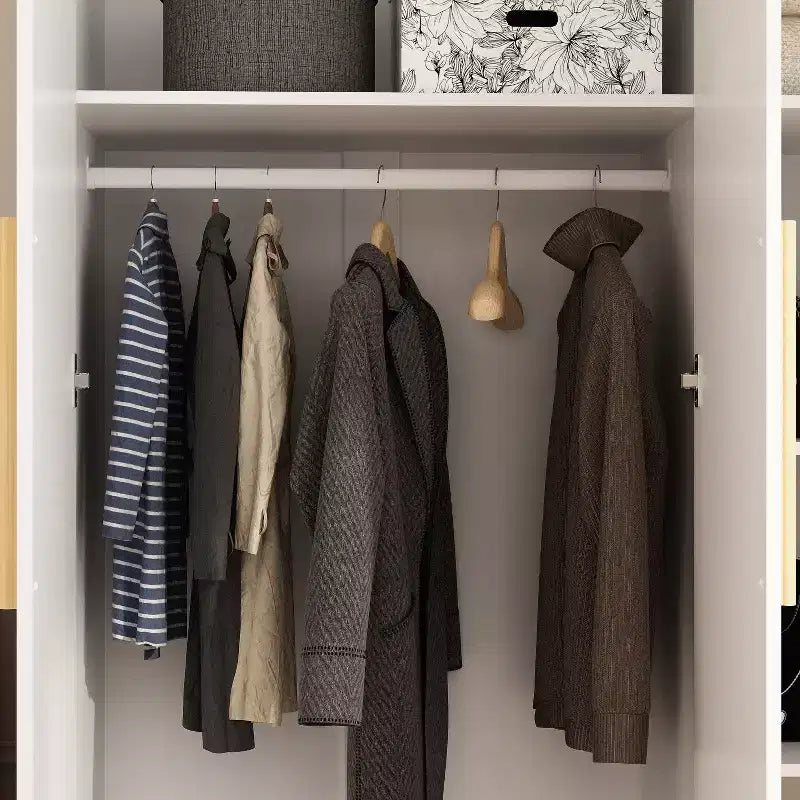 3-Door Freestanding Wooden Wardrobe with Hanging Rod, Shelves & Drawer
