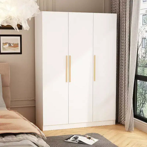 Armoire en bois 3 portes, avec tringle, étagères et tiroir