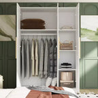 3-Door Freestanding Wooden Wardrobe with Hanging Rod, Shelves & Drawer