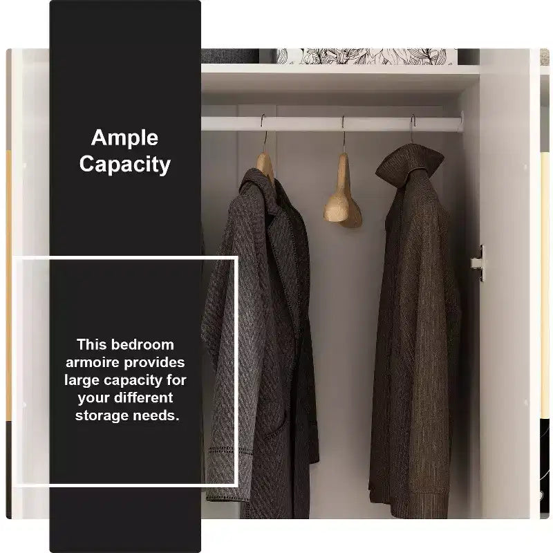 3-Door Freestanding Wooden Wardrobe with Hanging Rod, Shelves & Drawer