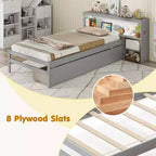 Twin Size Platform Bed Frame with LED Light, Bookcase Headboard & Storage Drawers