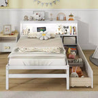 Twin Size Platform Bed Frame with LED Light, Bookcase Headboard & Storage Drawers