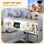Twin Size Platform Bed Frame with LED Light, Bookcase Headboard & Storage Drawers