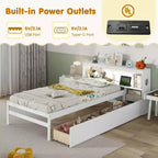Twin Size Platform Bed Frame with LED Light, Bookcase Headboard & Storage Drawers
