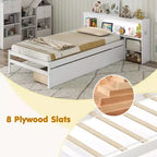 Twin Size Platform Bed Frame with LED Light, Bookcase Headboard & Storage Drawers