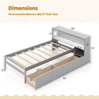 Twin Size Platform Bed Frame with LED Light, Bookcase Headboard & Storage Drawers