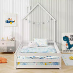 Twin Size Montessori Floor Bed for Toddler with Lockable Door & Full-Length Guardrail, Gray/White