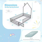 Twin Size Montessori Floor Bed for Toddler with Lockable Door & Full-Length Guardrail, Gray/White