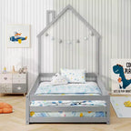 Twin Size Montessori Floor Bed for Toddler with Lockable Door & Full-Length Guardrail, Gray/White