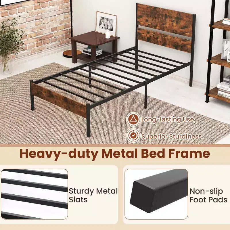 Platform Bed Frame with Wooden Headboard & Under-Bed Storage, No Box Spring Needed, Twin/Full/Queen/King