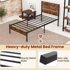 Platform Bed Frame with Wooden Headboard & Under-Bed Storage, No Box Spring Needed, Twin/Full/Queen/King
