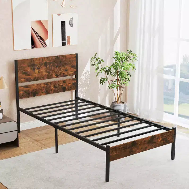 Platform Bed Frame with Wooden Headboard & Under-Bed Storage, No Box Spring Needed, Twin/Full/Queen/King