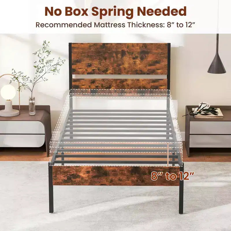 Platform Bed Frame with Wooden Headboard & Under-Bed Storage, No Box Spring Needed, Twin/Full/Queen/King