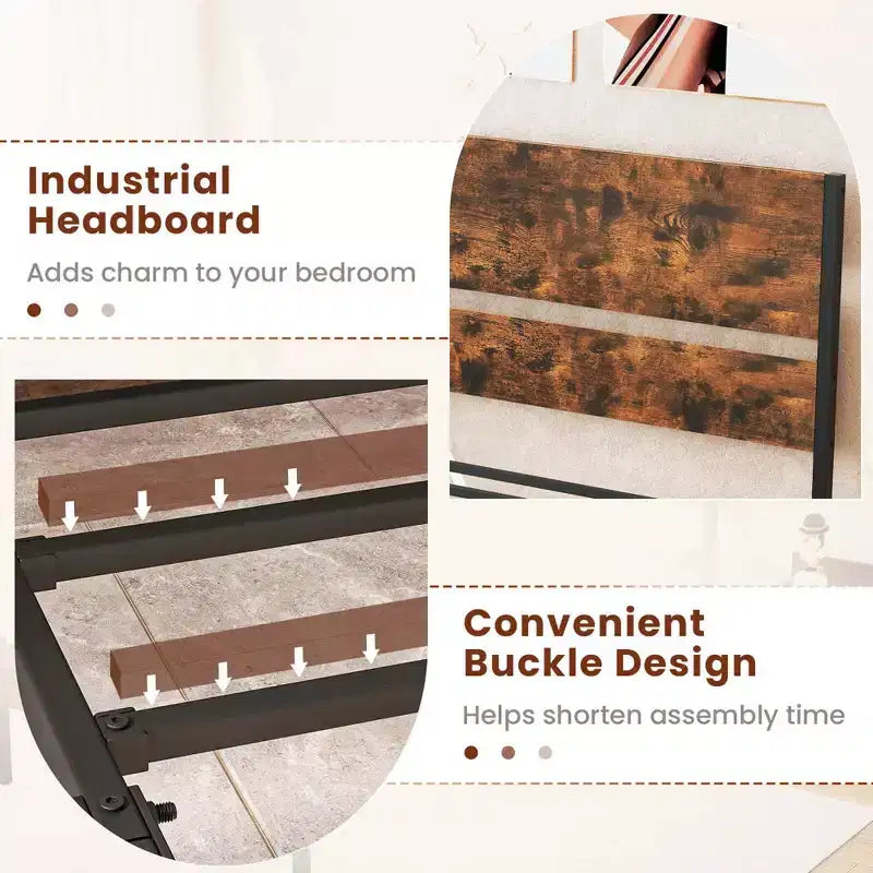 Platform Bed Frame with Wooden Headboard & Under-Bed Storage, No Box Spring Needed, Twin/Full/Queen/King
