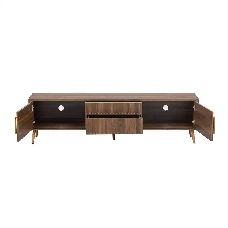 Mid-Century TV Stand with 2 Drawers for TVs up to 80", Walnut Media Console