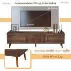 Mid-Century TV Stand with 2 Drawers for TVs up to 80", Walnut Media Console