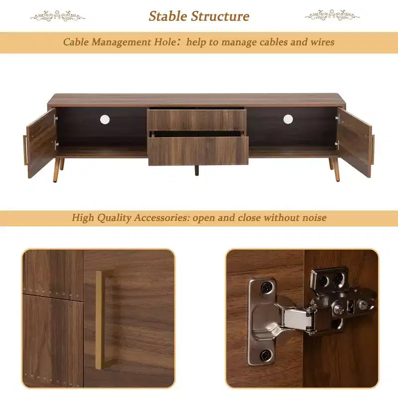 Mid-Century TV Stand with 2 Drawers for TVs up to 80", Walnut Media Console