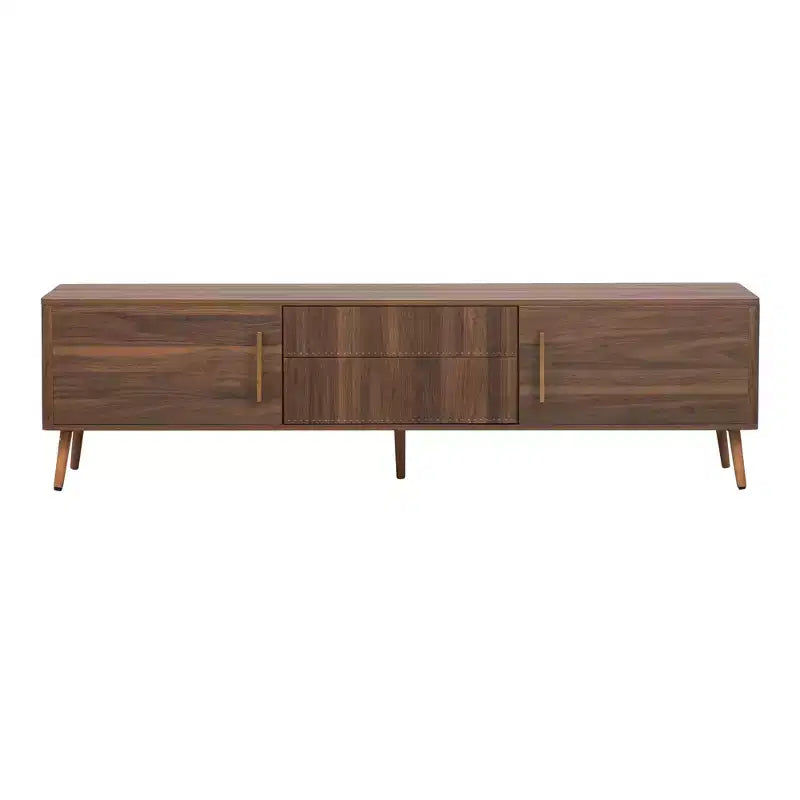 Mid-Century TV Stand with 2 Drawers for TVs up to 80", Walnut Media Console
