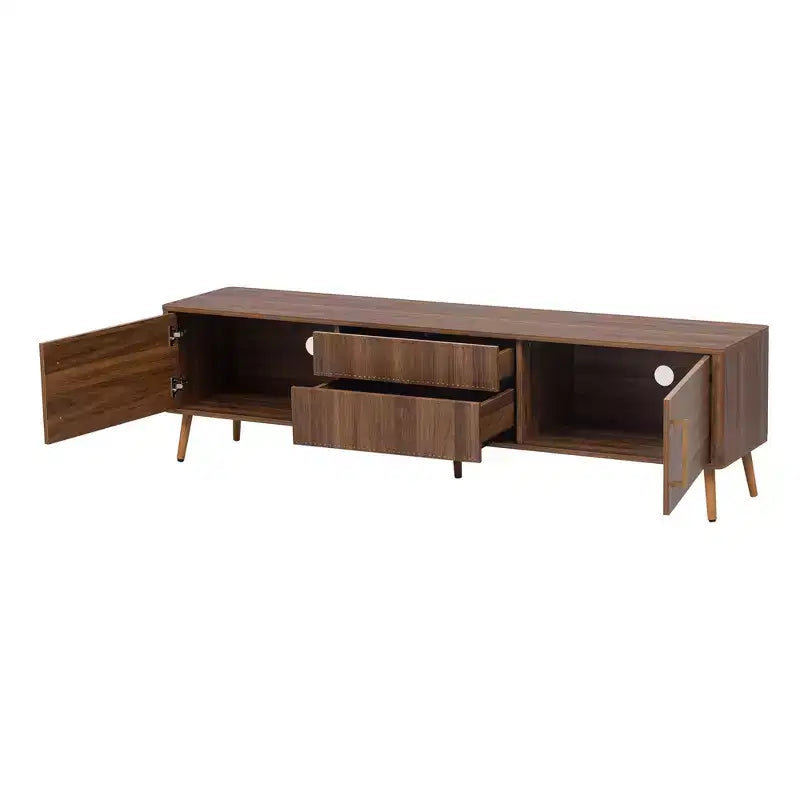 Mid-Century TV Stand with 2 Drawers for TVs up to 80", Walnut Media Console