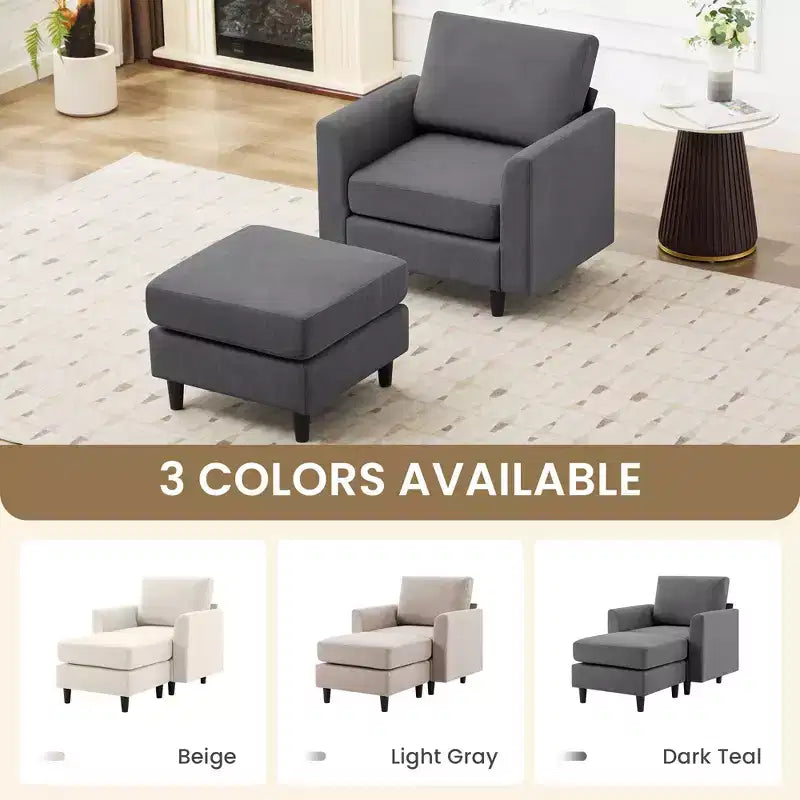 Modern Comfort Accent Chair with Ottoman for Living Room or Bedroom