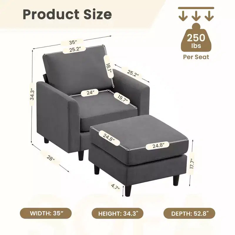 Modern Comfort Accent Chair with Ottoman for Living Room or Bedroom