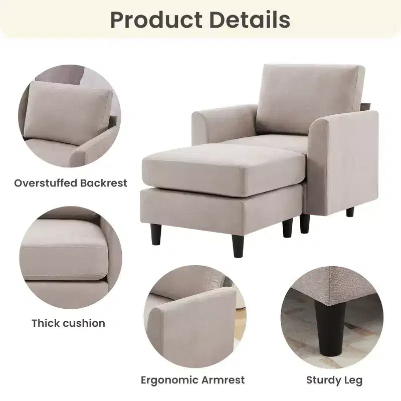 Modern Comfort Accent Chair with Ottoman for Living Room or Bedroom
