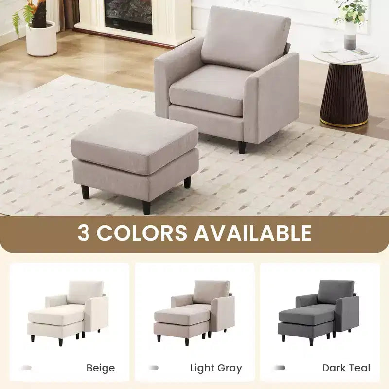Modern Comfort Accent Chair with Ottoman for Living Room or Bedroom