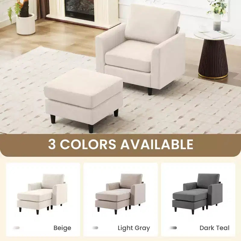 Modern Comfort Accent Chair with Ottoman for Living Room or Bedroom