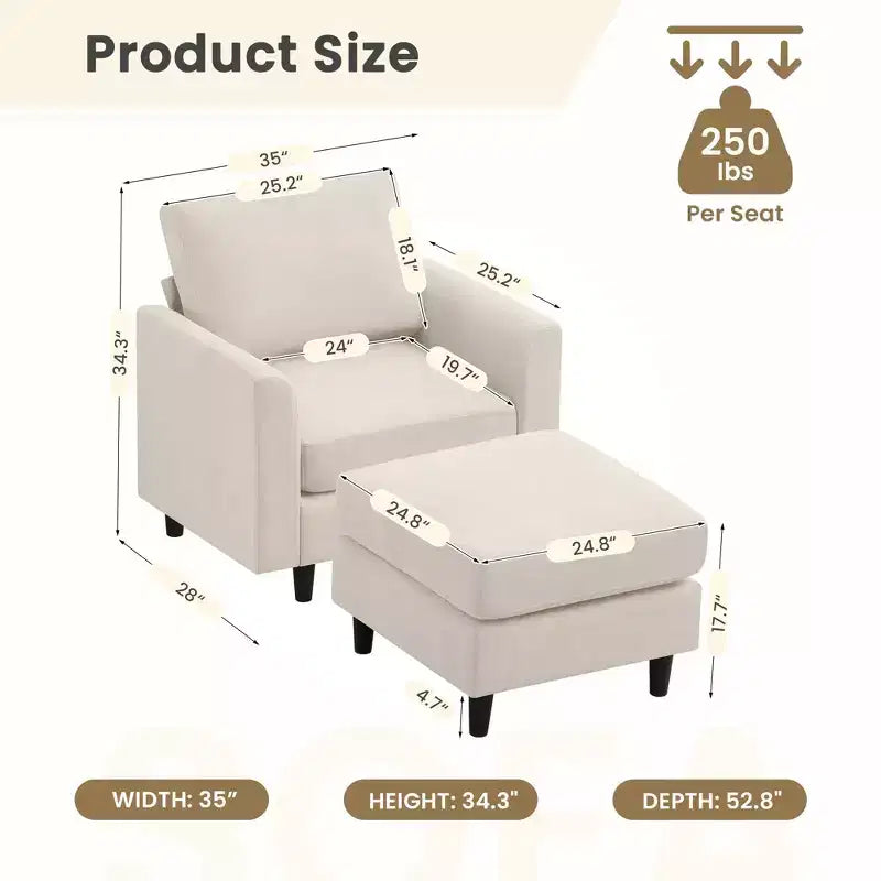 Modern Comfort Accent Chair with Ottoman for Living Room or Bedroom