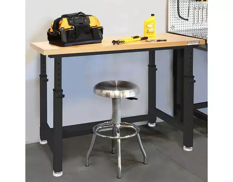 Heavy Duty Workbench Table with Wood Top, Adjustable Height 28-42", 48"W x 24"D
