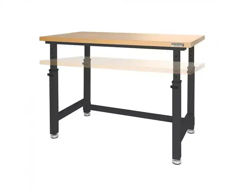 Heavy Duty Workbench Table with Wood Top, Adjustable Height 28-42", 48"W x 24"D