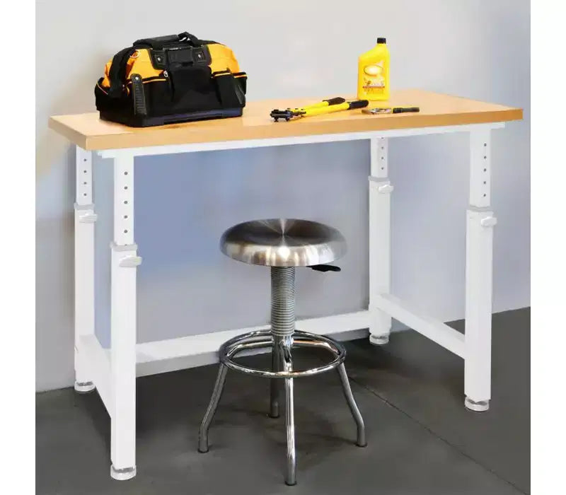 Heavy Duty Workbench Table with Wood Top, Adjustable Height 28-42", 48"W x 24"D