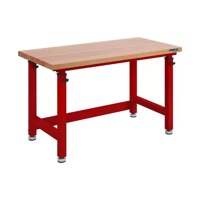 Heavy Duty Workbench Table with Wood Top, Adjustable Height 28-42", 48"W x 24"D