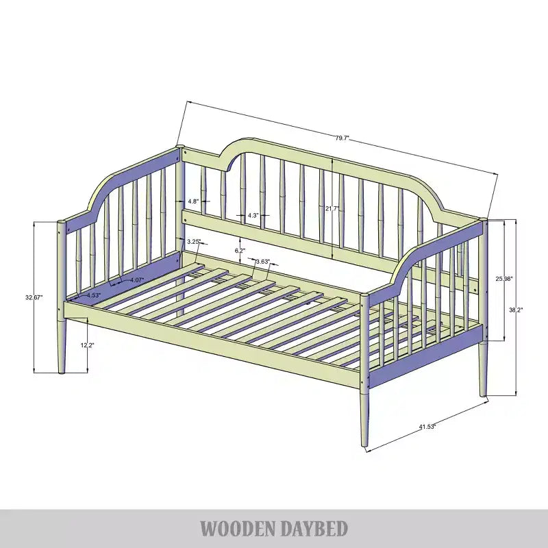 Solid Wood Daybed Frame, Twin Size, for Bedroom or Living Room