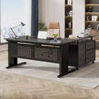 63" L-Shaped Executive Desk with File Cabinet & Storage Shelves for Home Office