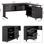 63" L-Shaped Executive Desk with File Cabinet & Storage Shelves for Home Office