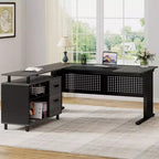 63" L-Shaped Executive Desk with File Cabinet & Storage Shelves for Home Office