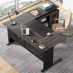 63" L-Shaped Executive Desk with File Cabinet & Storage Shelves for Home Office