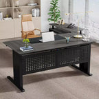 63" L-Shaped Executive Desk with File Cabinet & Storage Shelves for Home Office