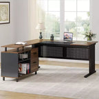 63" L-Shaped Executive Desk with File Cabinet & Storage Shelves for Home Office