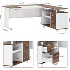 63" L-Shaped Executive Desk with File Cabinet & Storage Shelves for Home Office