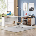 63" L-Shaped Executive Desk with File Cabinet & Storage Shelves for Home Office