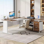 63" L-Shaped Executive Desk with File Cabinet & Storage Shelves for Home Office