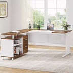 63" L-Shaped Executive Desk with File Cabinet & Storage Shelves for Home Office