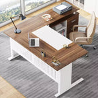 63" L-Shaped Executive Desk with File Cabinet & Storage Shelves for Home Office
