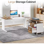 63" L-Shaped Executive Desk with File Cabinet & Storage Shelves for Home Office